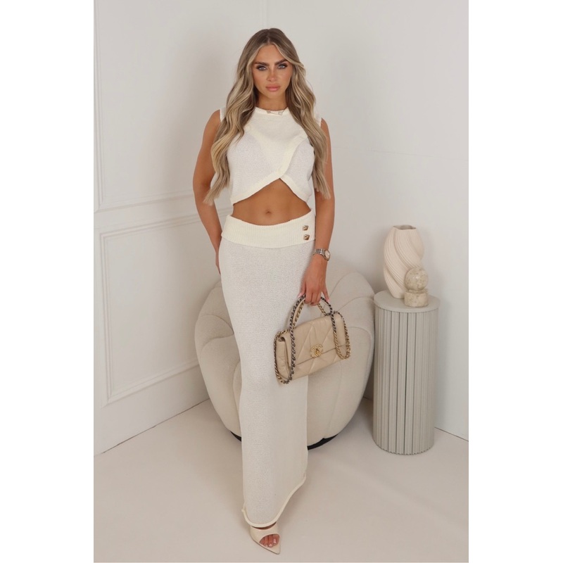 Mollie cream knit top & maxi skirt co ord
