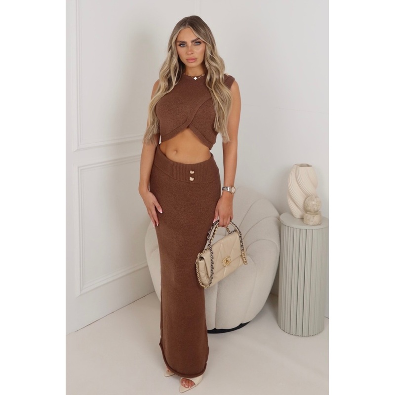 Mollie mocha knit top & maxi skirt co ord