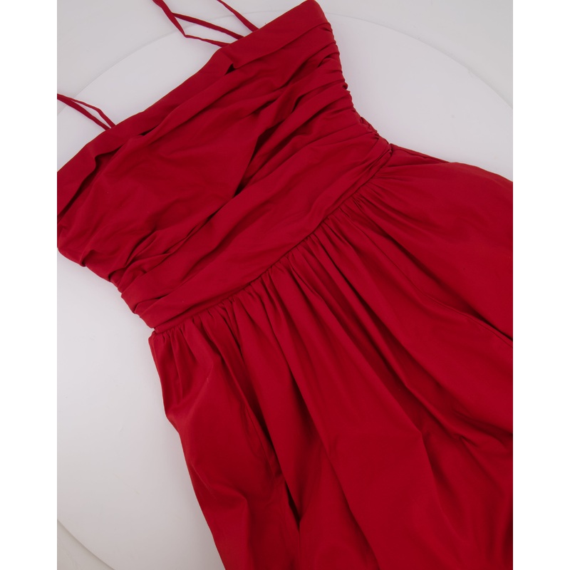 Reformation Red Maxi Dress with Pockets and Ruched Detail Size US 8 (UK 10)