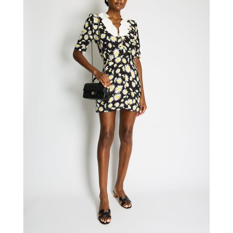 Saint Laurent SS20 Black, Daisy Print Mini Dress with Petal Collar Detail Size FR 36 (UK 8) RRP 1,600