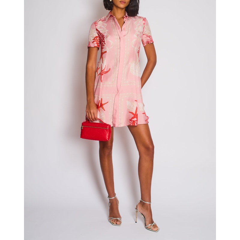 Versace Pink Coral Printed Silk Mini Dress Size IT 36 (UK 4)