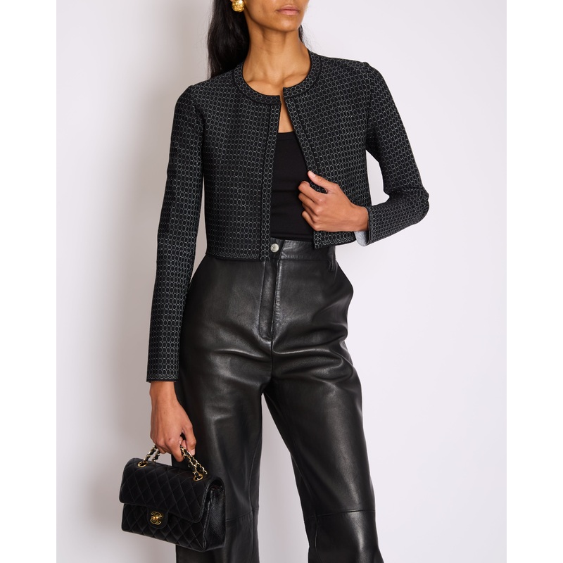 Alaia Black and Silver Embellished Cropped Cardigan Size FR 38 (UK 10)