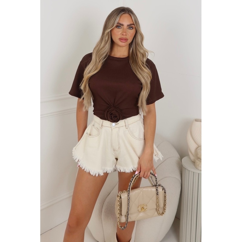 Alana chocolate rose detail cropped t-shirt