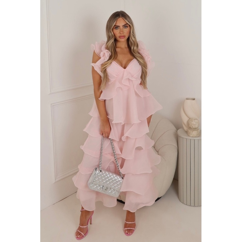 Arabella pink tiered chiffon maxi dress