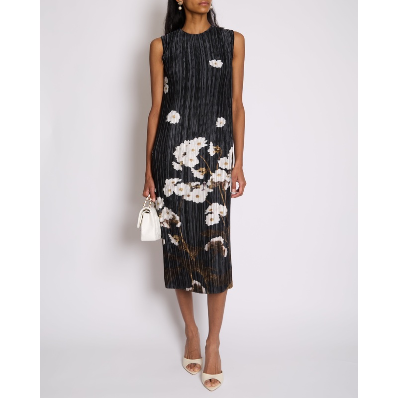 Erdem S25 Black and White Floral Pleated Midi Dress Size UK 4 (FR 32) RRP 1215