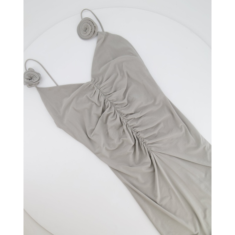 Magda Butrym Grey Maxi Dress with Ruch Detail and Rose Apliquee Size FR 34 (UK 6) RRP 1,450