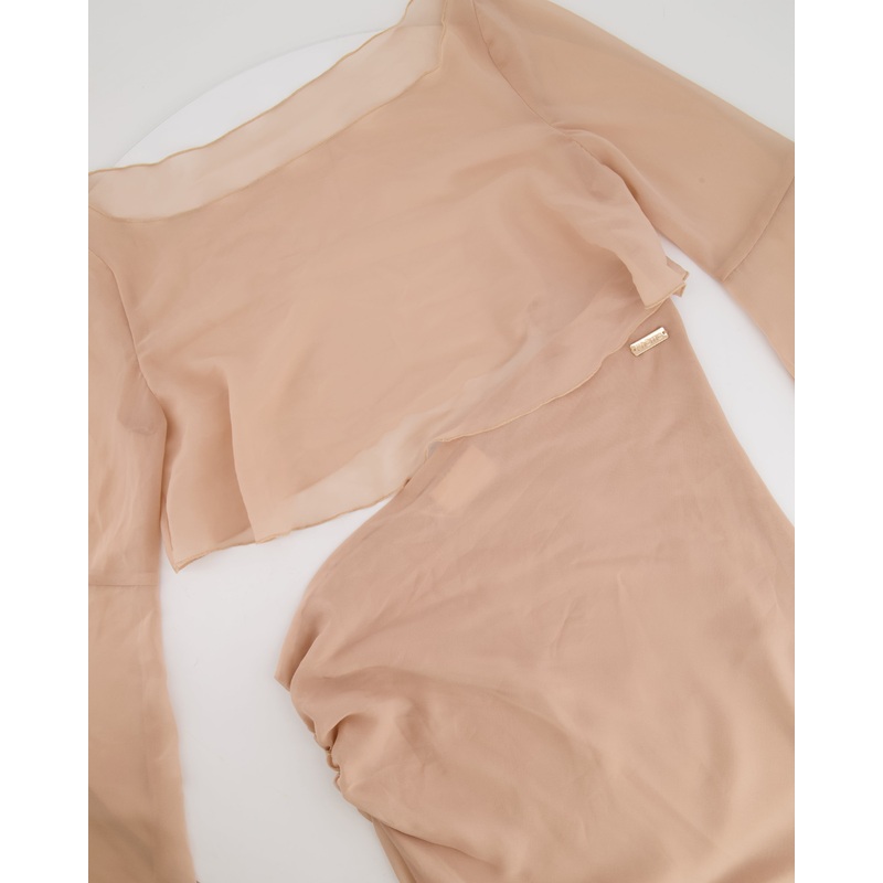 Pheme Paris Nude Chiffon Midi Dress with Cut Out Detail Size XS (UK 6)