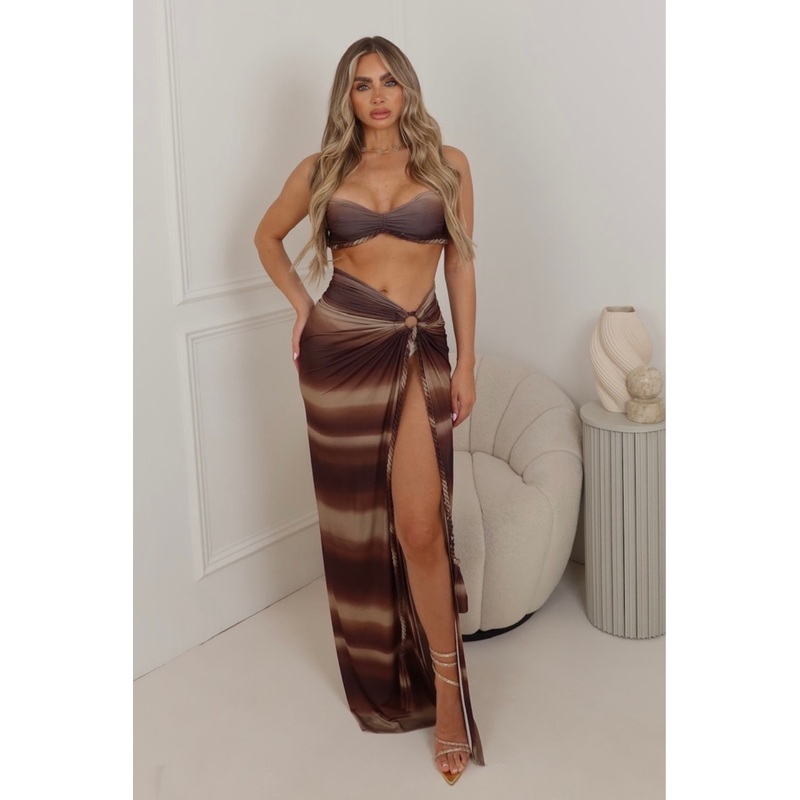 Stassi chocolate ombre braided bralette & maxi skirt co ord