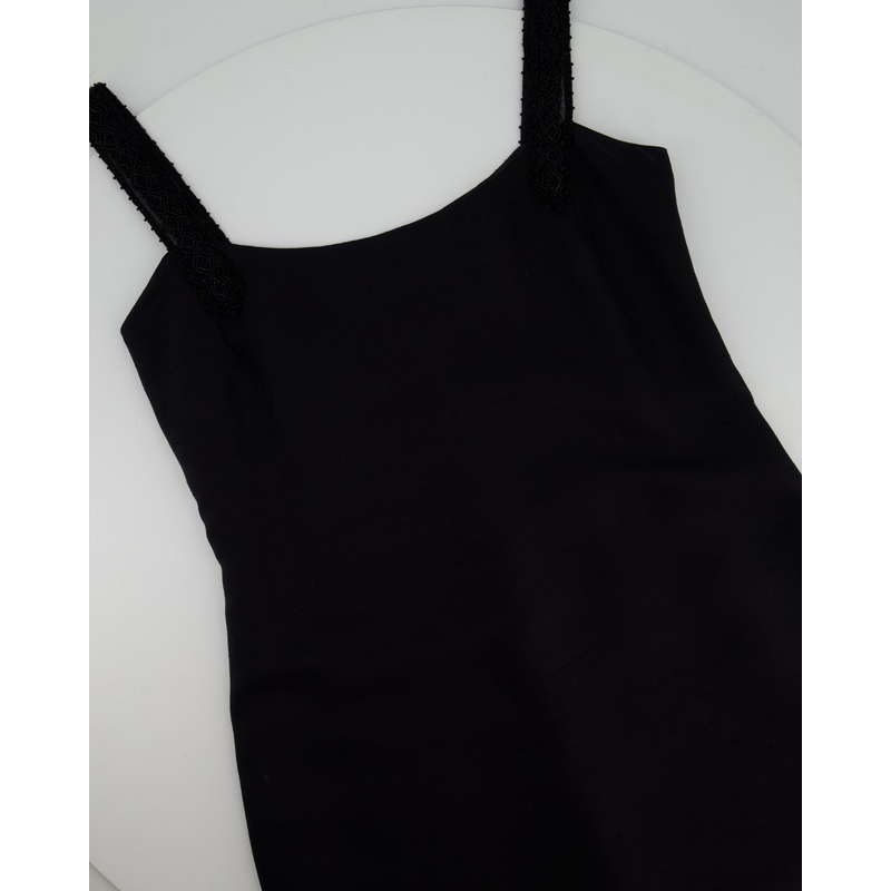 Valentino Boutique Black Sleeveless Midi Dress with Beaded Strap Details and Ruffles Size IT 40 (UK 8)