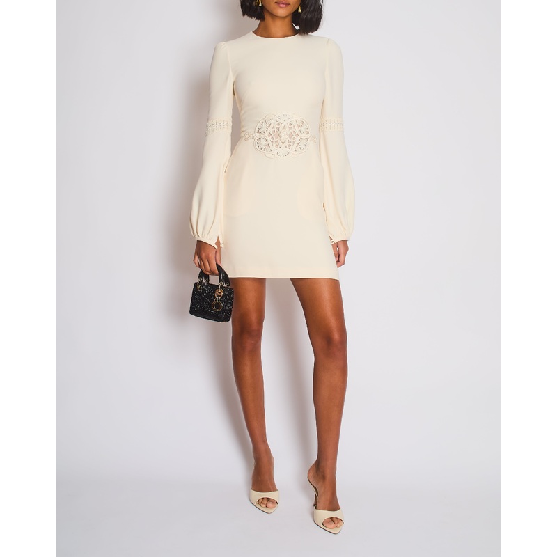 Valentino Cream Mini Long Sleeve Dress with Embroidered Details Size IT 40 (UK 8)