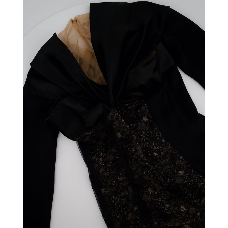 Alessandra Rich Black Long Sleeve Lace Maxi Dress with Floral Detail IT 42 (UK 10)