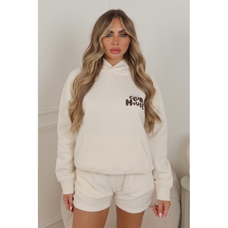 Club House ecru printed premium hoodie