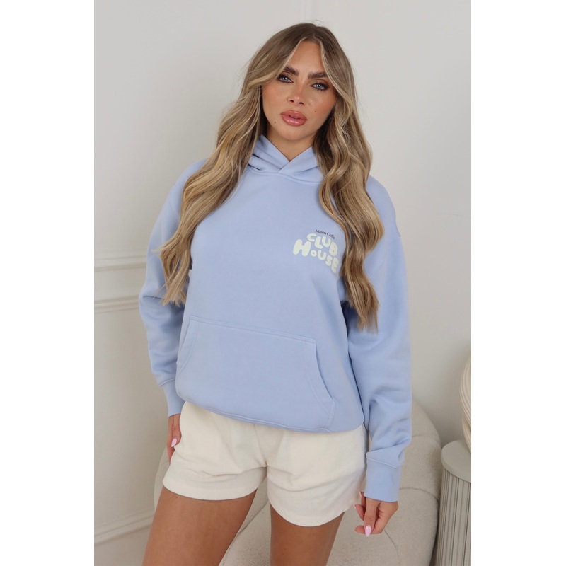 Club House faded blue printed premium hoodie