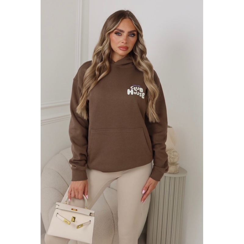 Club House mocha printed premium hoodie