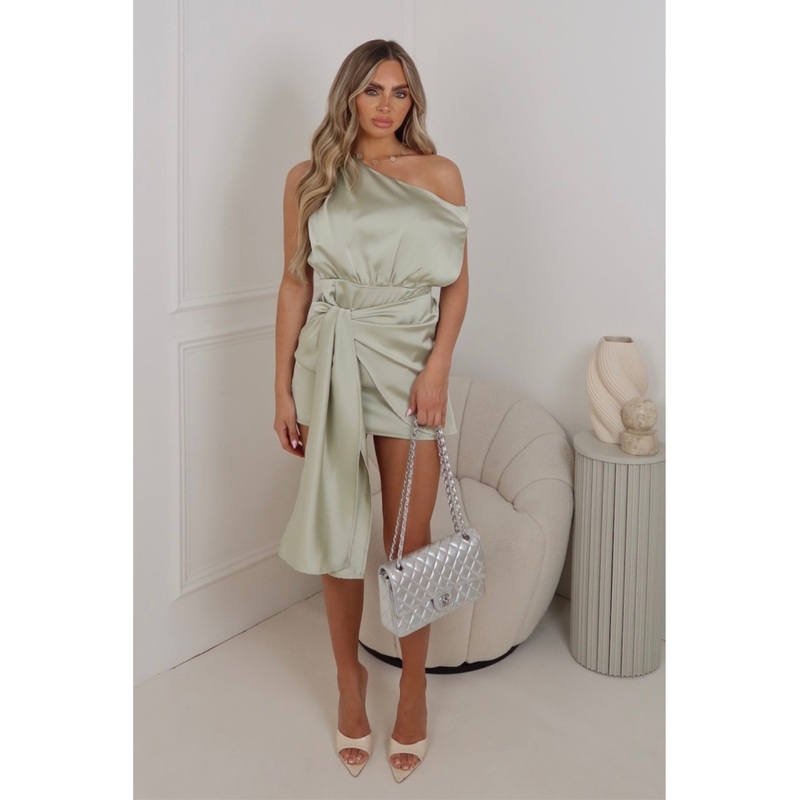 Lola sage draped satin mini dress