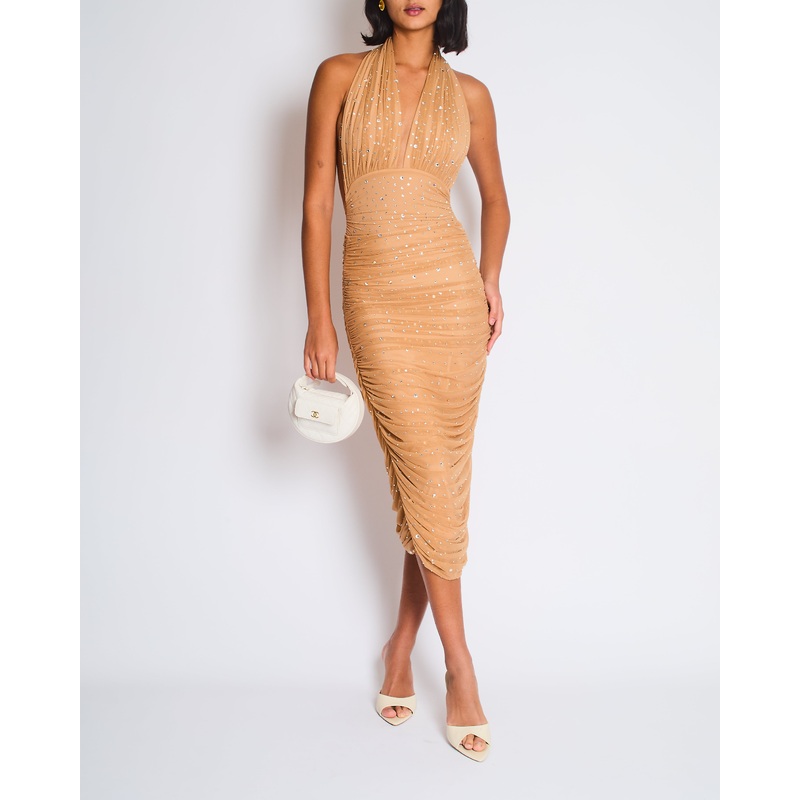 Norma Kamali Beige Top and Skirt Set with Crystal Embellishments Size S (UK 8)