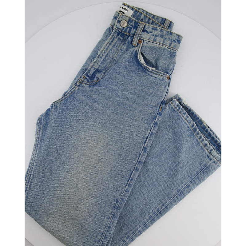 Reformation Light Blue Straight Fit Jeans with Distressed Pocket Detailing Size 24 (UK 6)