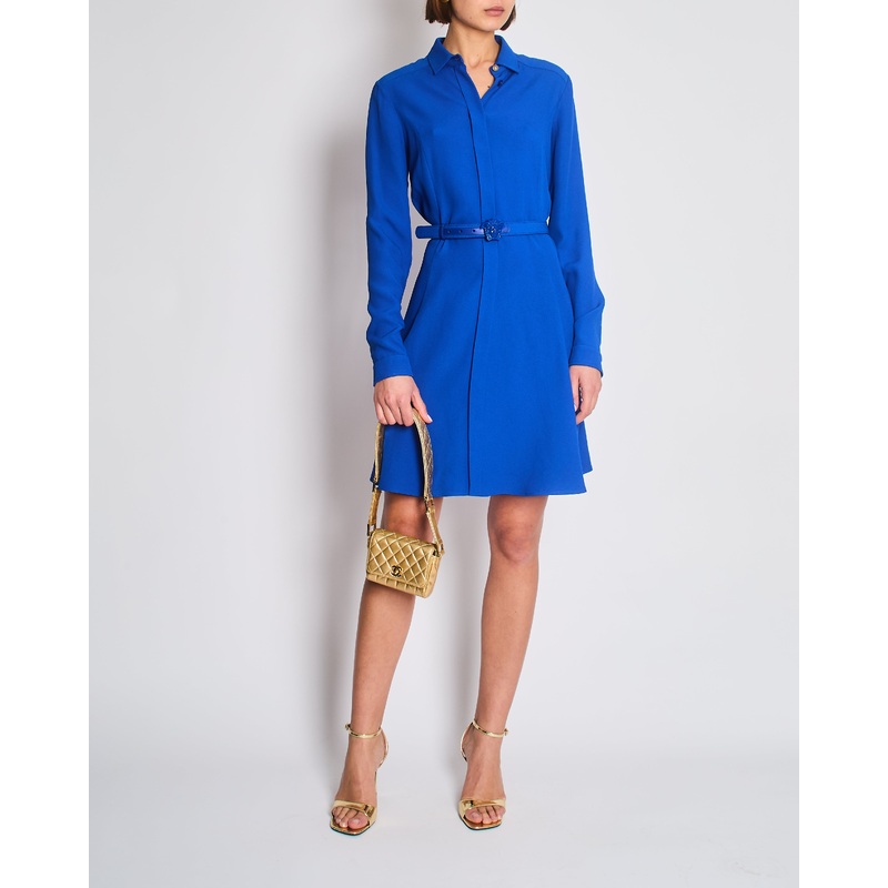 Versace Electric Blue Shirt Dress with Medusa Buckle Belt Size IT 42 (UK 10)