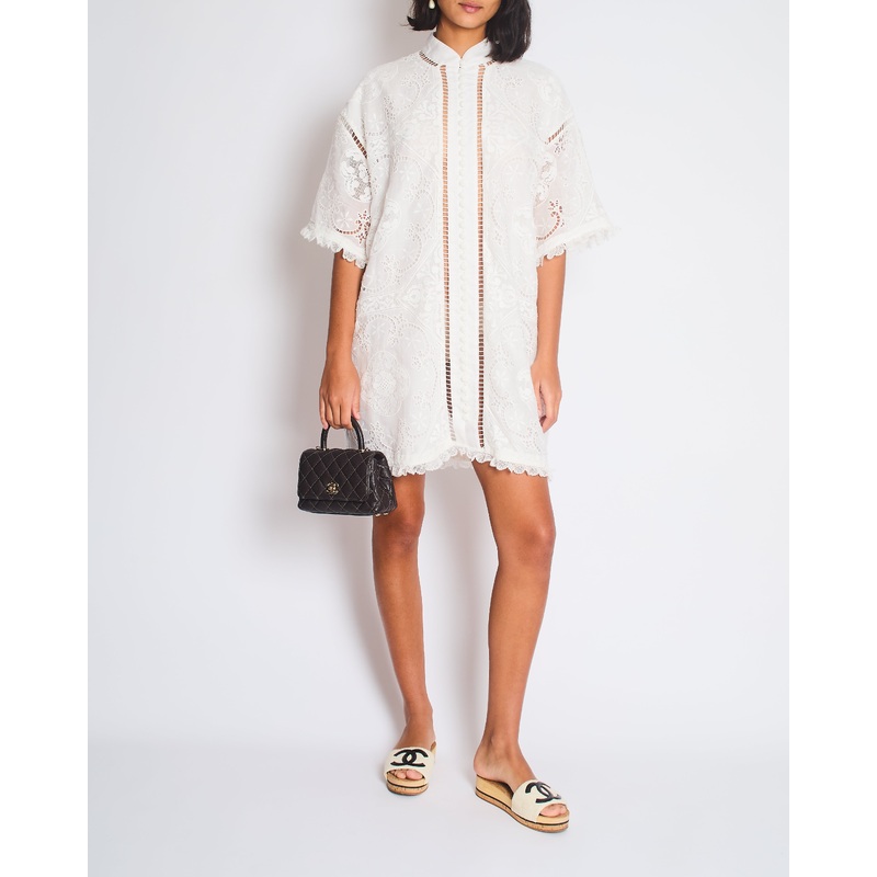 Zimmermann Laurel Lace Shirt Buttoned Dress in Ivory White Size 1 (UK 10)