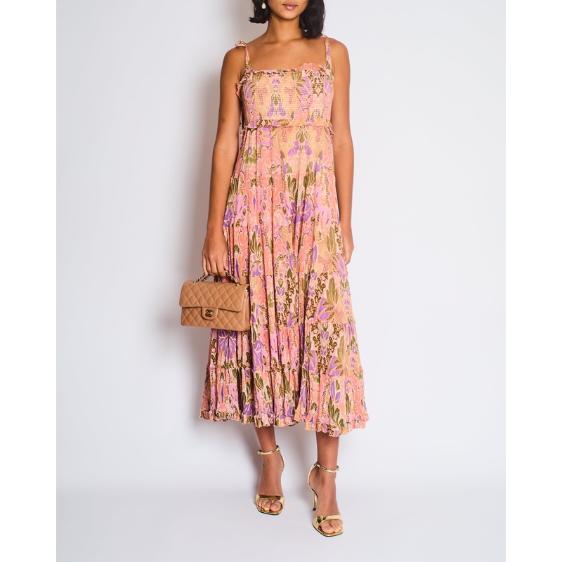 Zimmermann Pink Floral Strap Floral Midi Dress Size 4 (UK 16)