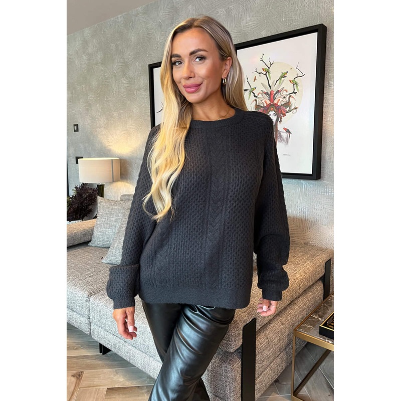 Anthracite Round Neck Cable Knit Jumper