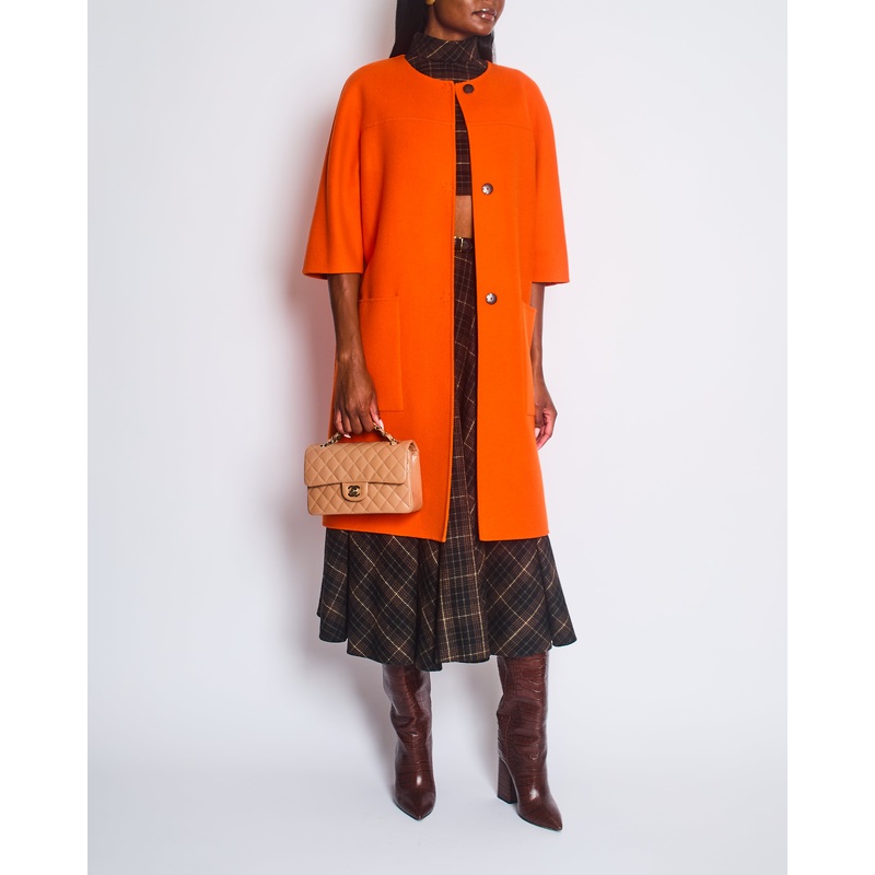 Bottega Veneta Orange Cashmere Coat with Three Quarter Sleeve Size IT 44 (UK 12)