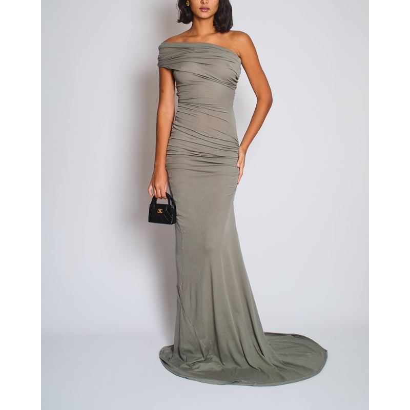 Entire Studios Grey Sleeveless Maxi Gown with Ruched High Neck Size XXS (UK 6)