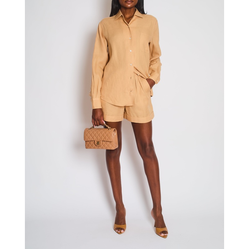 Loro Piana Camel Beige Linen Shirt and Shorts Set Size IT 38-42 (UK 6-10)