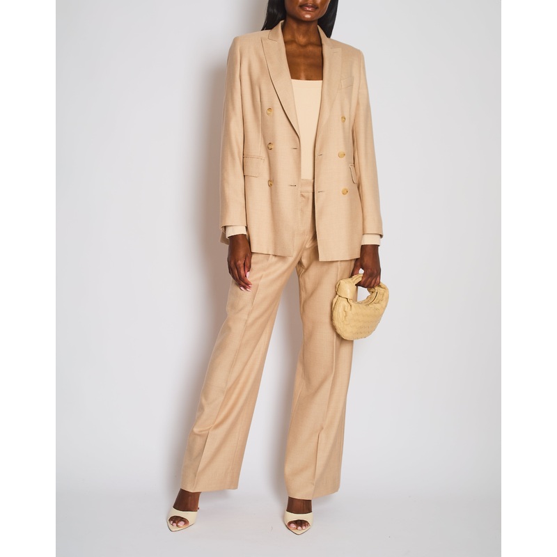 Max Mara Beige Two-Piece Double Breasted Suit with Lapel Detail Size IT 42 (UK 10)
