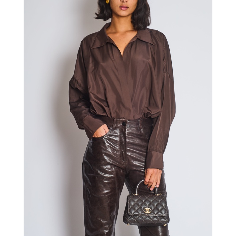 Norma Kamali Brown Long Sleeve Shirt Body Suit Size FR 34 (UK XS)