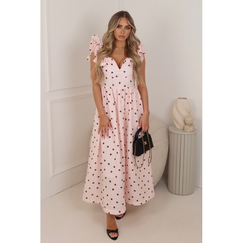 Selina pink heart print maxi dress