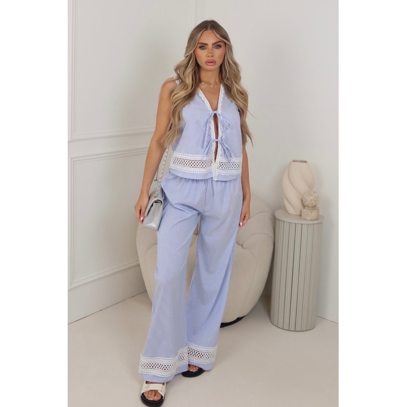 Thea blue striped waistcoat & trouser co ord