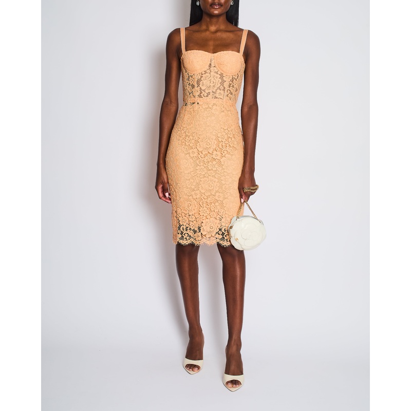 Dolce & Gabbana Peach Lace Corset Midi Dress Size IT 36 (UK 4)