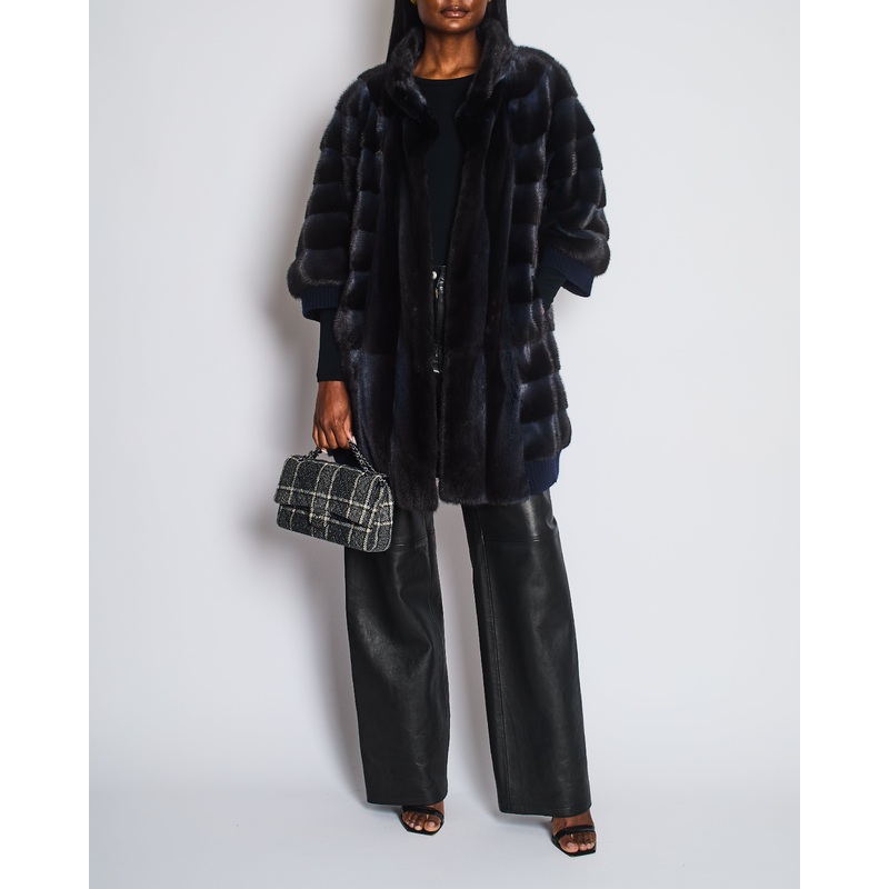 Grandi Navy Gradient Long Sleeve Mink Jacket Size M (UK 10)