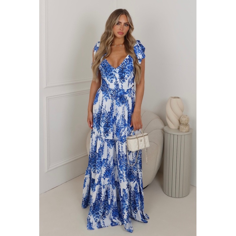 Katy blue floral cut out maxi dress