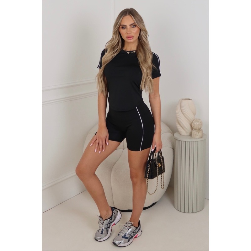 Lillie black and white piping shorts activewear