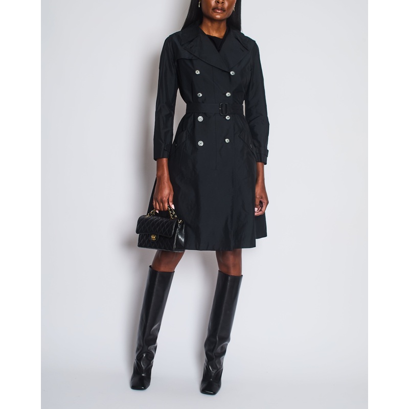 Miu Miu Black Belted Trench Coat with Marble Effect Buttons Detail Size IT 42 (UK 10)