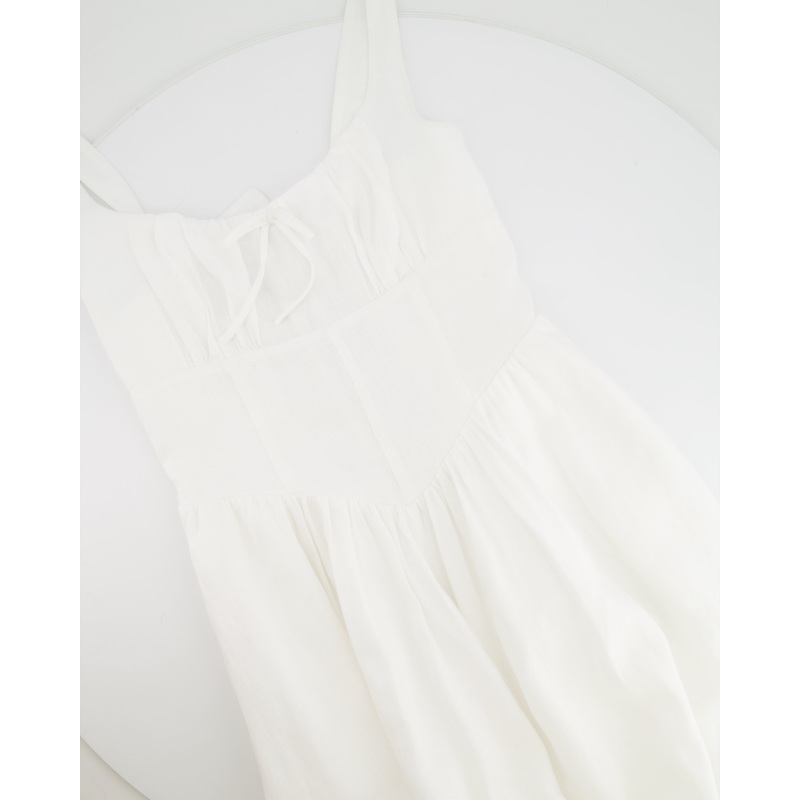 Reformation White Linen Balia Midi Dress with Corset Detail Size US 4 (UK 8)