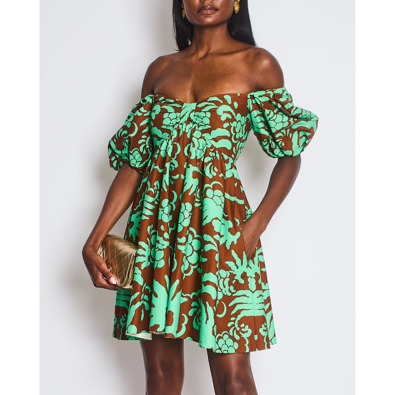 Valentino Green Balloon Sleeve Floral Mini Dress Size IT 38 (UK 6)