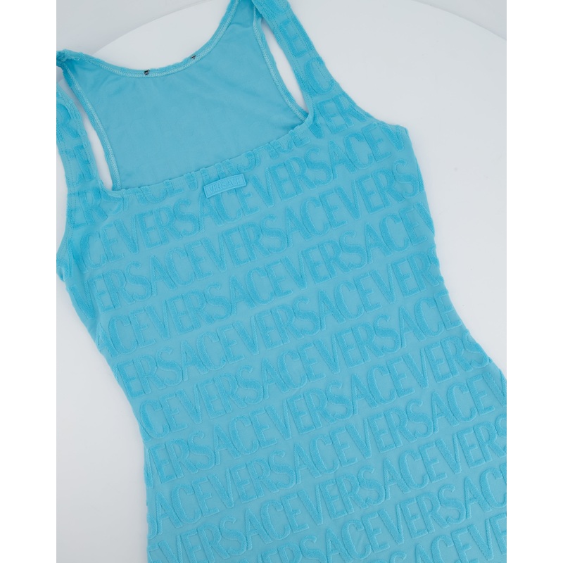 Versace x Dua Lipa Blue Terry Logo Mini Dress Size S
