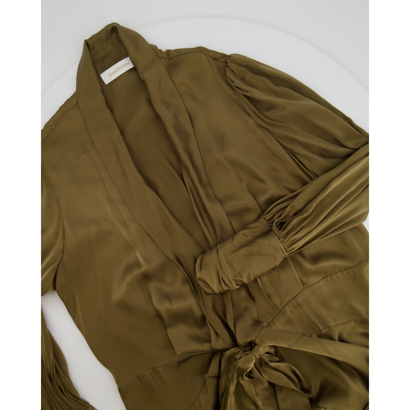 Zimmermann Olive Green Silk Wrap Mini Dress Size 3 (UK 14)