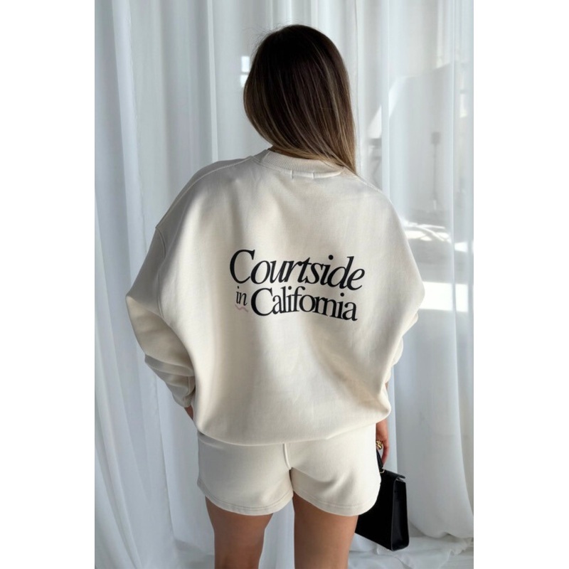 California ivory front & back printed oversized sweater shorts loungewear