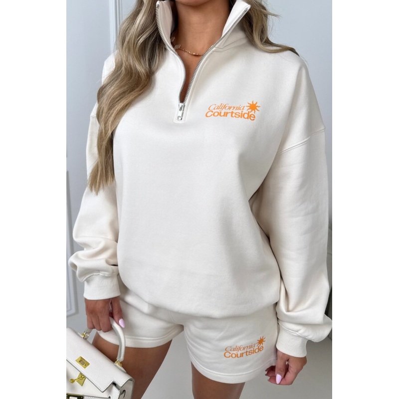 California ivory printed oversized 3/4 sweater shorts loungewear