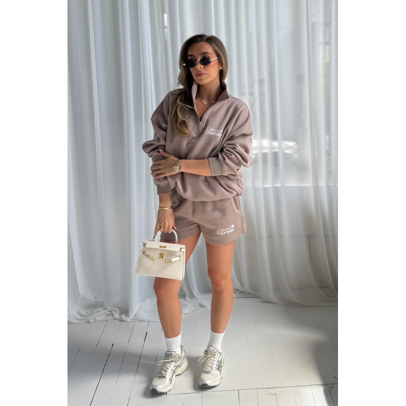 California mocha printed oversized 3/4 sweater shorts loungewear