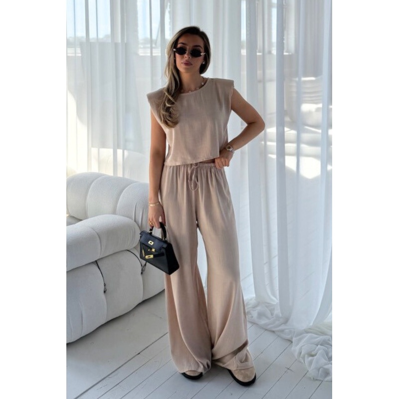 Demi camel shoulder pad top & trouser co-ord