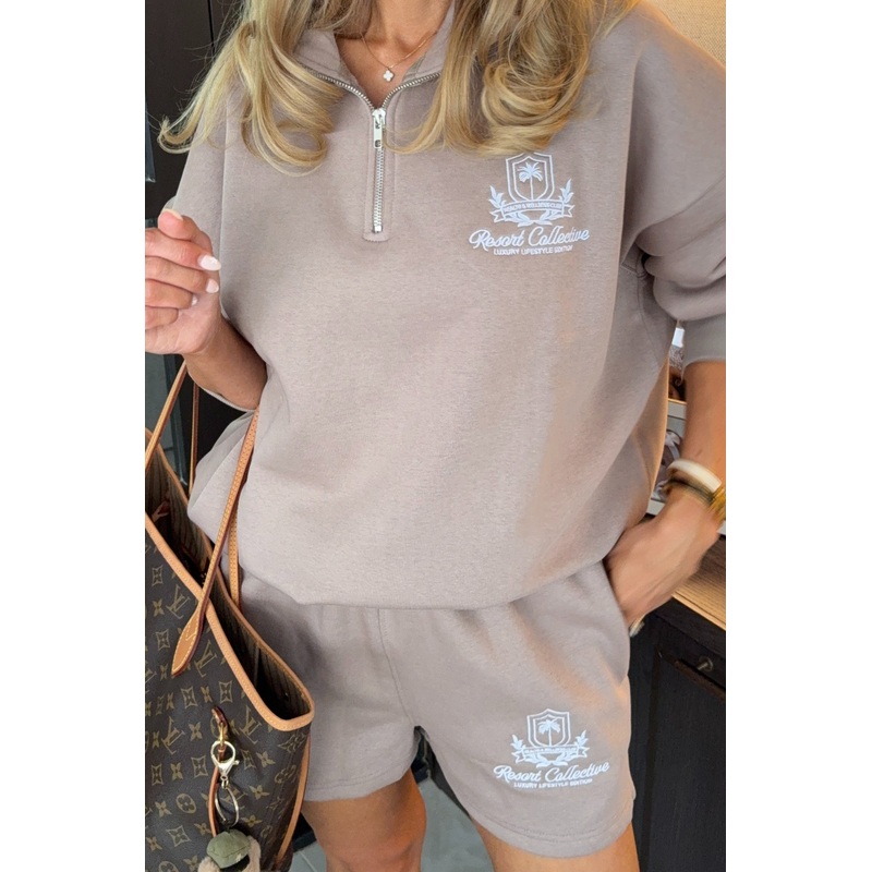 Emblem mocha embroidered shorts - Resort Collective