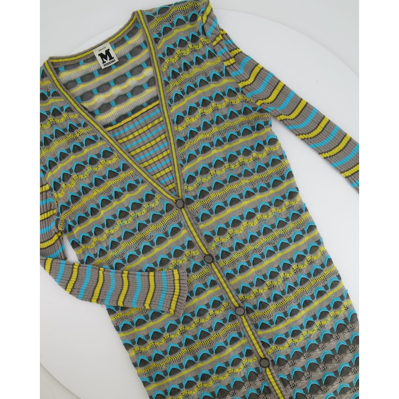M Missoni Grey, Yellow and Blue Knit Cardigan and Top Chevron Set Size IT 44 (UK 12)