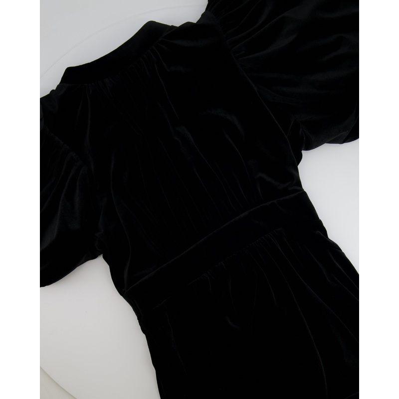 Rotate Black Velours Midi Dress with Puffy Sleeves and Open Back Detail Size FR 42 (UK 14) RRP 500