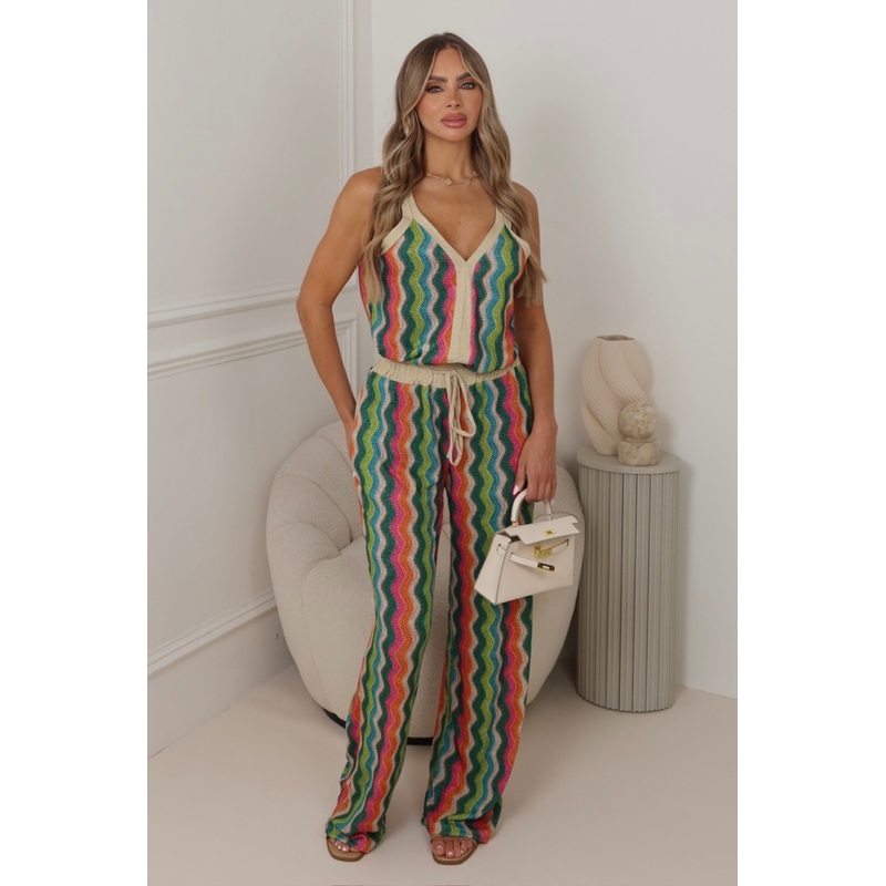 Steph green zig zag print top & trouser co ord