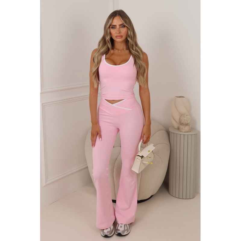 Amy pink contrast hem vest & flared legging activewear